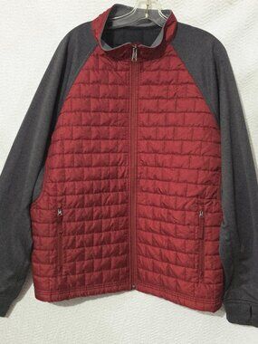 Duluth Trading Co Mens Red Gray Quilted Zip Jacket 3M Thinsulate Thumbhole 2XL